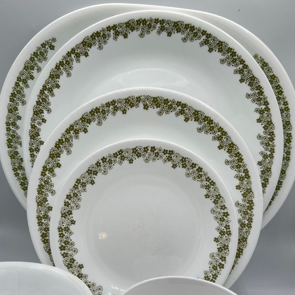 Corelle Spring Blossom Dishes - Green Flowered Border - Various Pieces Available - Vintage!  Great Pattern!