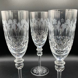 Vintage Rogaska Crystal Champagne Glasses - Etched Floral Zipper Cut, Set of 3