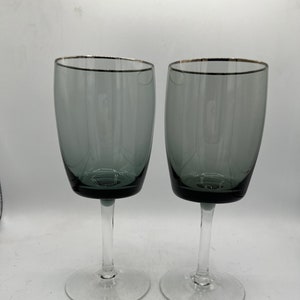 Vintage Grey Wine Glasses with Platinum Rim - Set of 2