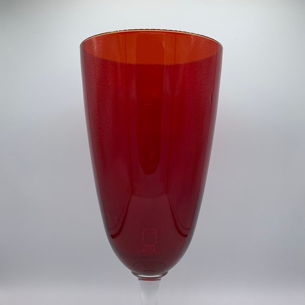 Vintage Red Glass Vase with Clear Base - Great Vase for Valentine's Day or Christmas Decorating!  Large and Striking!