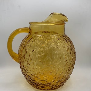 Vintage Anchor Hocking Lido Milano Amber Glass Crinkle Pitcher