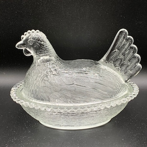 Vintage Clear Indiana Glass Hen on Nest Candy Trinket Dish