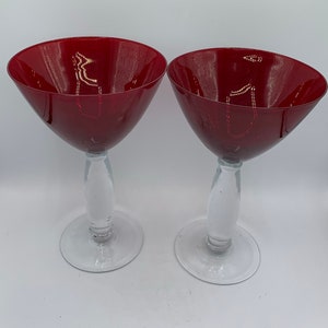 Garnet Red Martini Glasses - Set of 2 - Thick Clear Stems - Large Glasses Ready for Your Favorite Martini!!