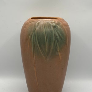 Vintage Roseville Terracotta Vase: Green Leaves & Berries Glaze