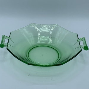 Light Green Glass Hexagon Bon Bon Dish - Super Pretty!!  Art Deco-ish!  Ornate Handles