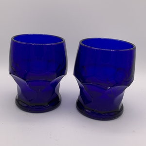 2 Viking Glass Cobalt Blue Flat Tumblers, 8oz Whiskey Cocktail Glasses, Vintage - Have a High Ball!!