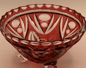 Ruby Red Cut to Clear Bohemian Footed Bowl Art Glass Egermann Inspired Glass Candy Dish Made in Germany