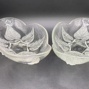 Art Deco Relish Dish - Set of 2 - Clear Glass with Raised Art Deco Leaves - Unique and Beautiful!