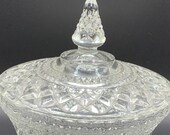 Ornate Lidded Crystal Candy Dish - Heavily Cut Crystal - Anchor Hocking Wexford -