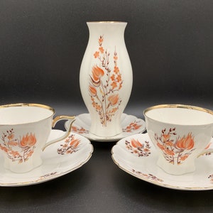Vintage Jegla China Vase with Cups and Saucers - Made in Japan