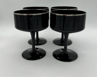 Vintage LENOX Champagne Glasses Crystal Venture Black w Platinum Rim - Set of 4 - So Sexy!!