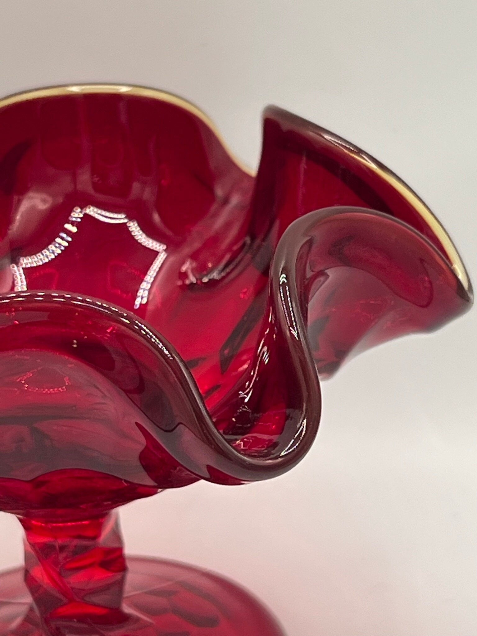 Vintage Fenton Red Glass Candy Dish: Double Thumbprint, Fluted Rim - Etsy