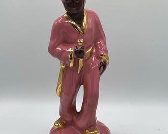 Vintage Ceramic Asian Prince Figurine: Pink Costume Decor
