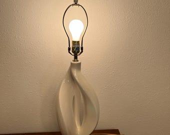 Vintage White Ceramic Swirl Flame Lamp - Sculptural Lighting