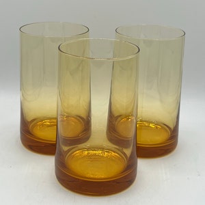 Vintage Amber Tall Glass Tumblers - Hand Blown - Fine Glass - Set of 3 - Fantastic!!