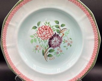 Vintage Calyx Ware Dinner Plate: Pink & Purple Floral Border, 10.25"