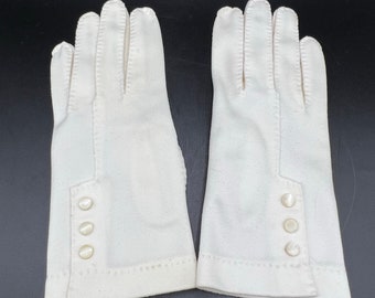 Vintage 60s White Nylon Gloves: Handstitched Button Detail
