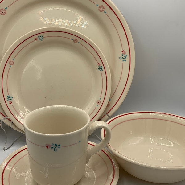 Corelle Cranberry Blossoms Dishes - Various Pieces Available - Vintage!  Great Pattern! Red and Pink Border / Rim.  So Pretty!!