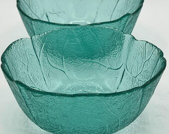 2 Vintage Arcoroc Aspen Turquoise Bowls - 5" Round - Made in France