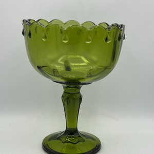 Vintage Indiana Glass Olive Green Teardrop Compote Candy Dish Nut Bowl - So Retro!  Great Bowl to Brighten up the table.