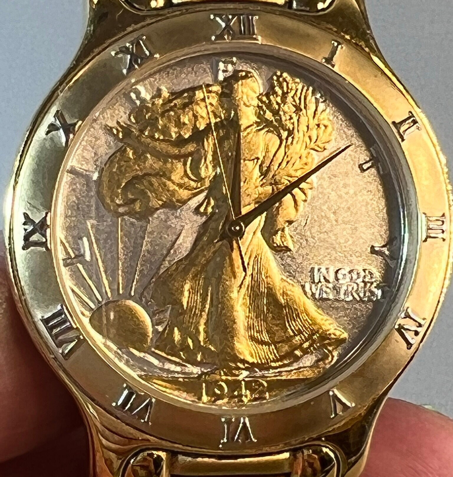 Orologio da donna vintage con moneta d'oro Lady Liberty cinturino