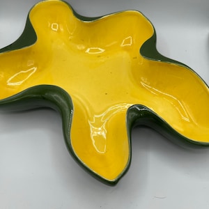 Vintage Red Wing Pottery Planter: Yellow & Green Amoeba Dish
