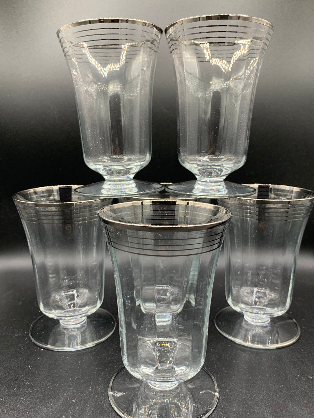 Vintage Platinum Rimmed Wine Glasses Footed Super Special Amazing