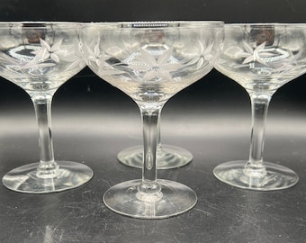 Vintage Etched Champagne Glasses - Art Deco Martini Set of 4