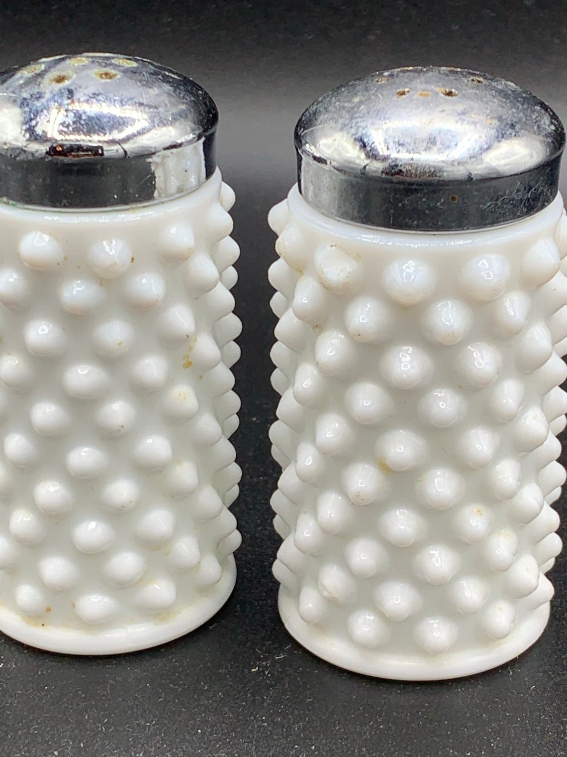 Super Cute Vintage Milk Glass Hobnail Salt and Pepper Shakers Etsy