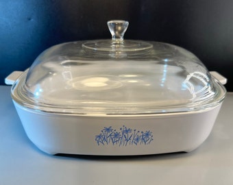 Vintage Corning Ware Casserole: Sears Exclusive Blue Daisy Baking Dish