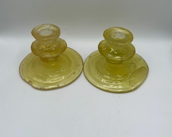 Candelabros vintage de vidrio soplado dorado - Juego de 2