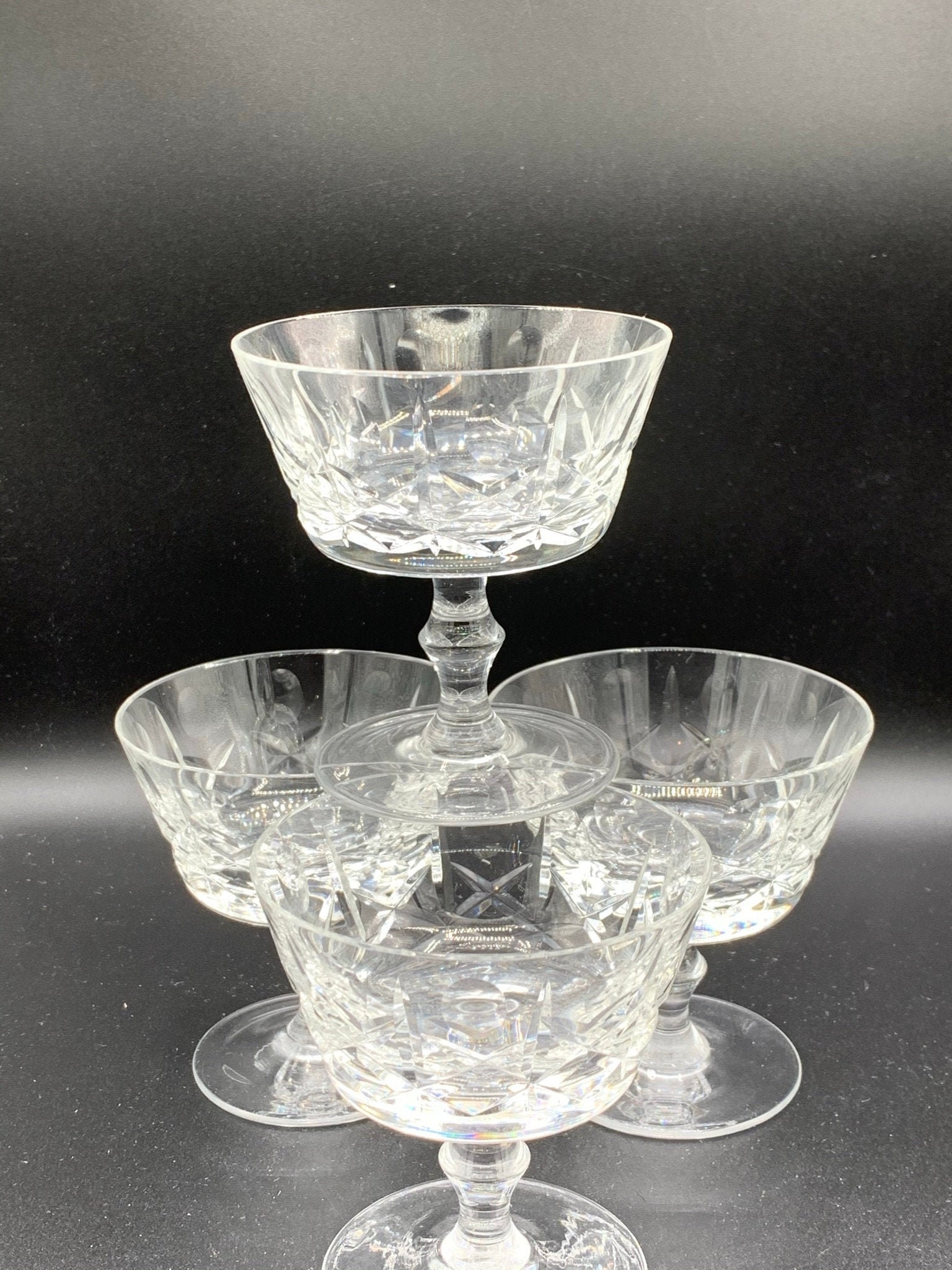Set of 6 Vintage Short Pedestal Stem Clear Glass Dessert Sherbet