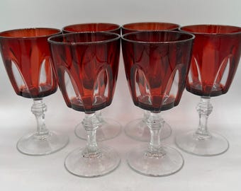 Vintage Ruby Red Wine Glasses - Luminarc Arcoroc Set of 6