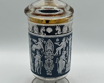 Vintage Jeanette Glass Blue Jasperware Candy Jar