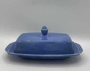 Vintage Homer Laughlin Riviera Double Lidded Butter Dish - Blue - Rare Find!