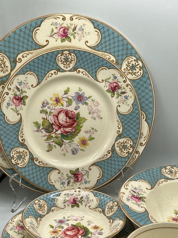 Myott Staffordshire Rose Blue China: Antique Floral Dinnerware