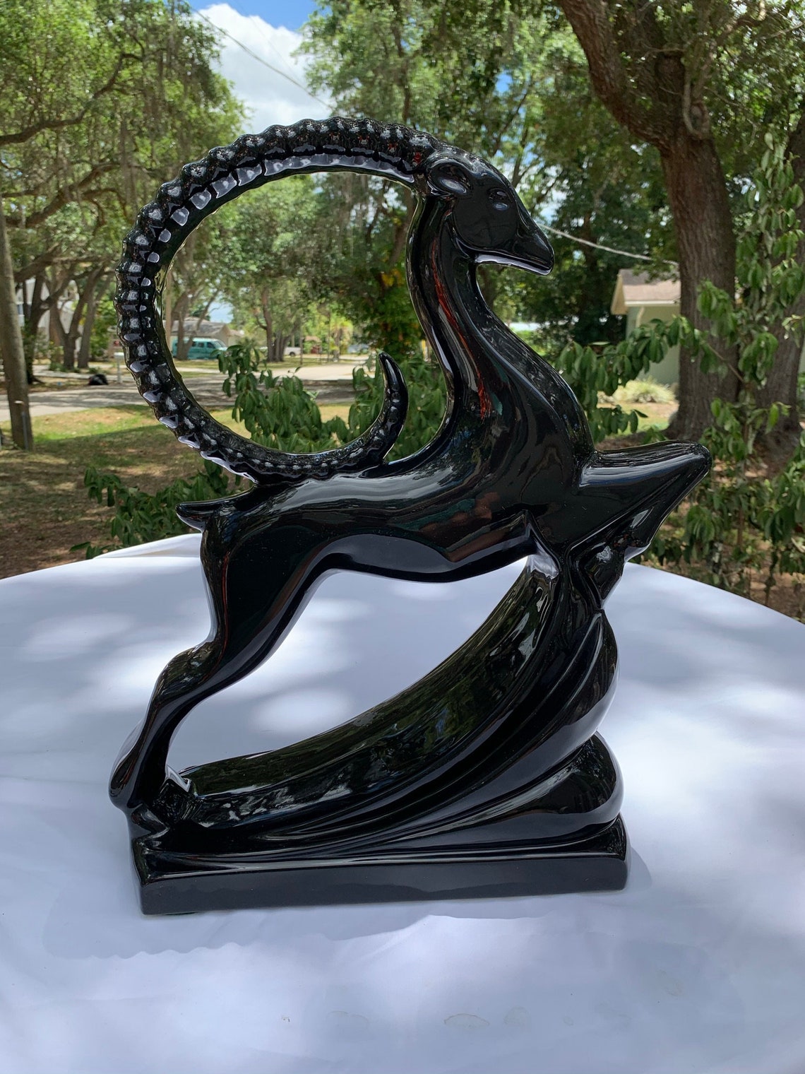 Vintage Haeger Black Ceramic Ibex Tabletop Sculpture Large Etsy