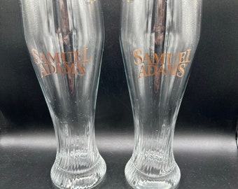 Sam Adams 1970s Beer Glass, Collectible Barware, Pilsner Glass - Cheers!!  Set of 2