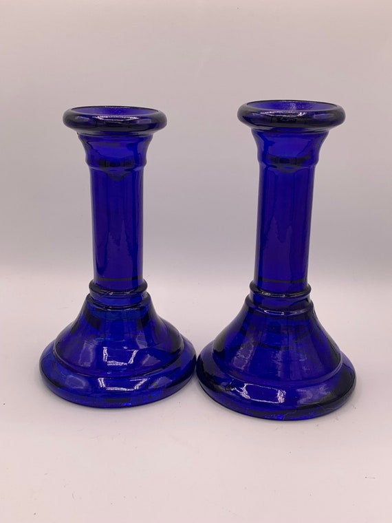 VINTAGE Large Cobalt Blue Glass Candle Holder Very Elegant Etsy