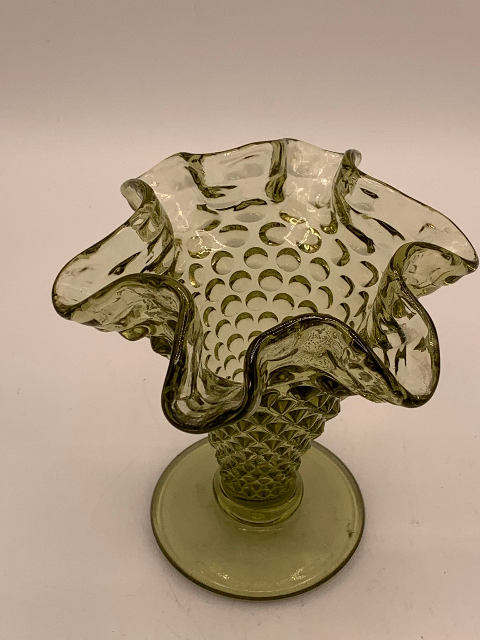 Vintage Glass Trumpet Vase Ruffled Edge Taupe / Brown Etsy