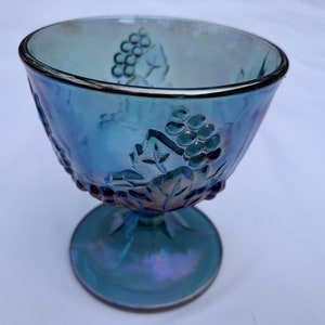 Blue Opalescent Carnival Fenton Glass Compote Dish - Grapes Pattern - ONE Lonely Dish - Looking to reunite with my friends!!!