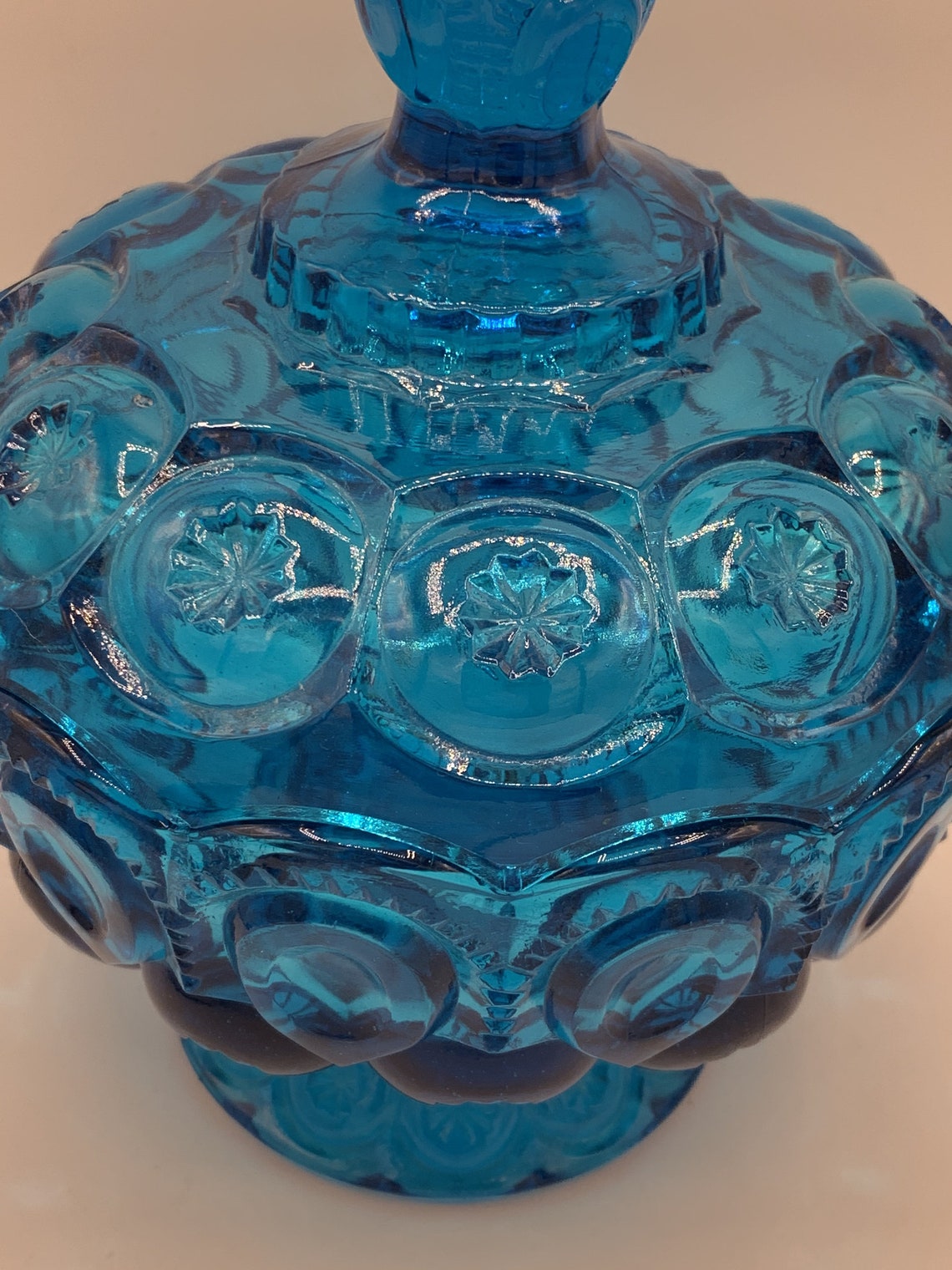 Vintage Blue Glass Candy Dish Compote Moon and Stars Pattern Etsy