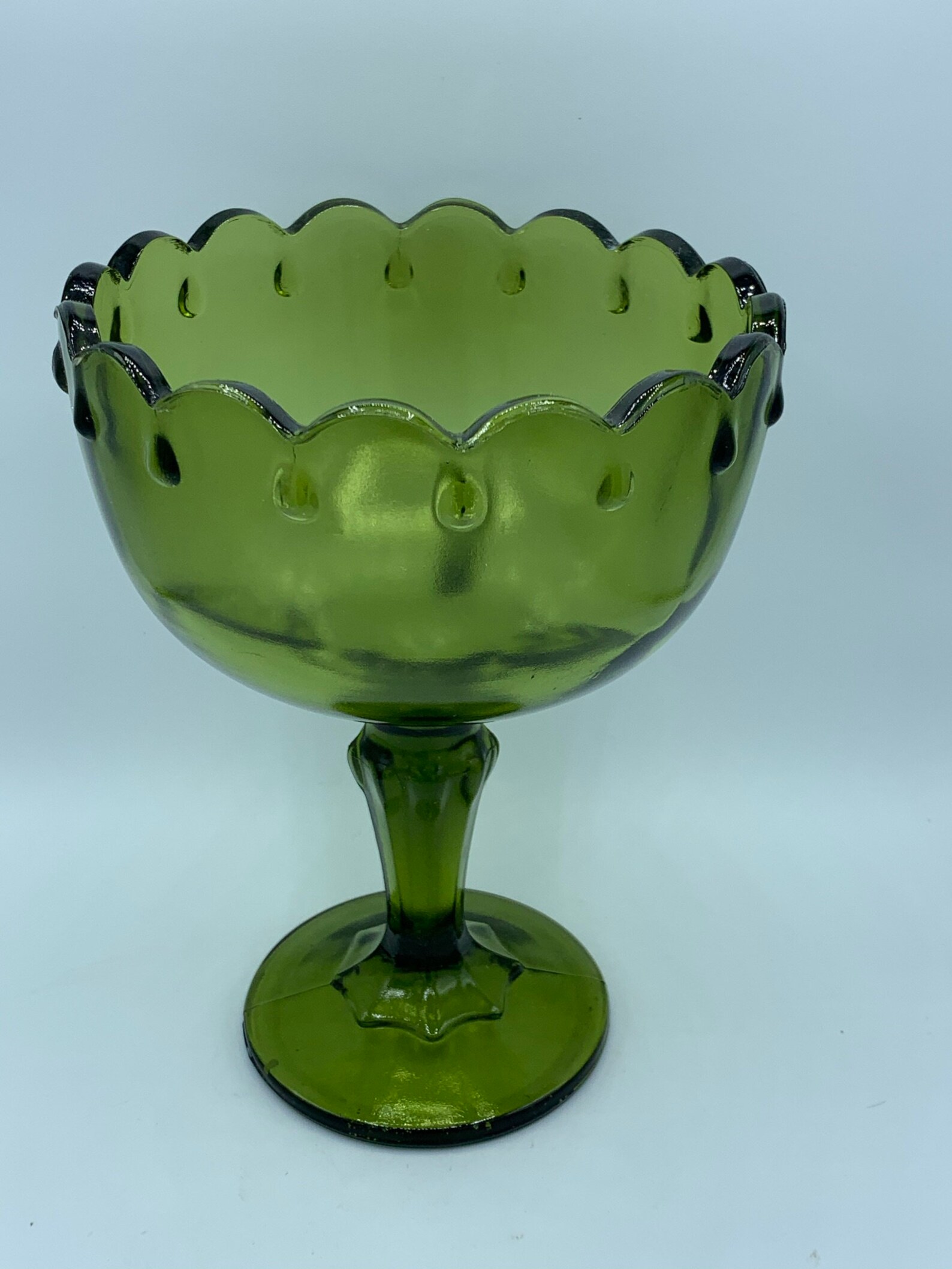 Vintage Indiana Glass Olive Green Teardrop Compote Candy Dish Etsy