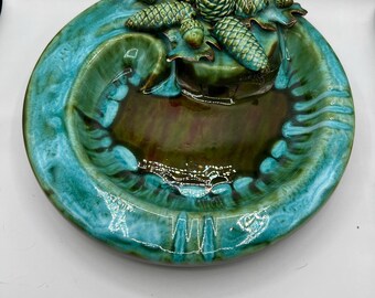 Ceramic Drip Glaze Ashtray: MCM Pinecone & Acorn Decor