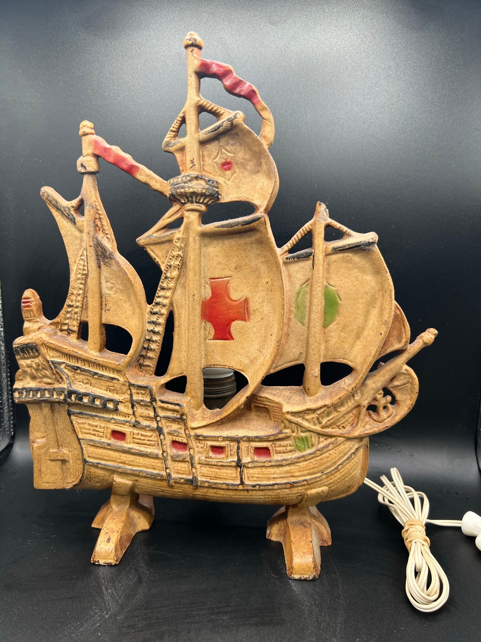 Antique/vintage Brass Façade Cast Iron Pirate Ship - 1930s