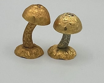 Vintage Salt and Pepper Shakers - Gold Forest Mushrooms
