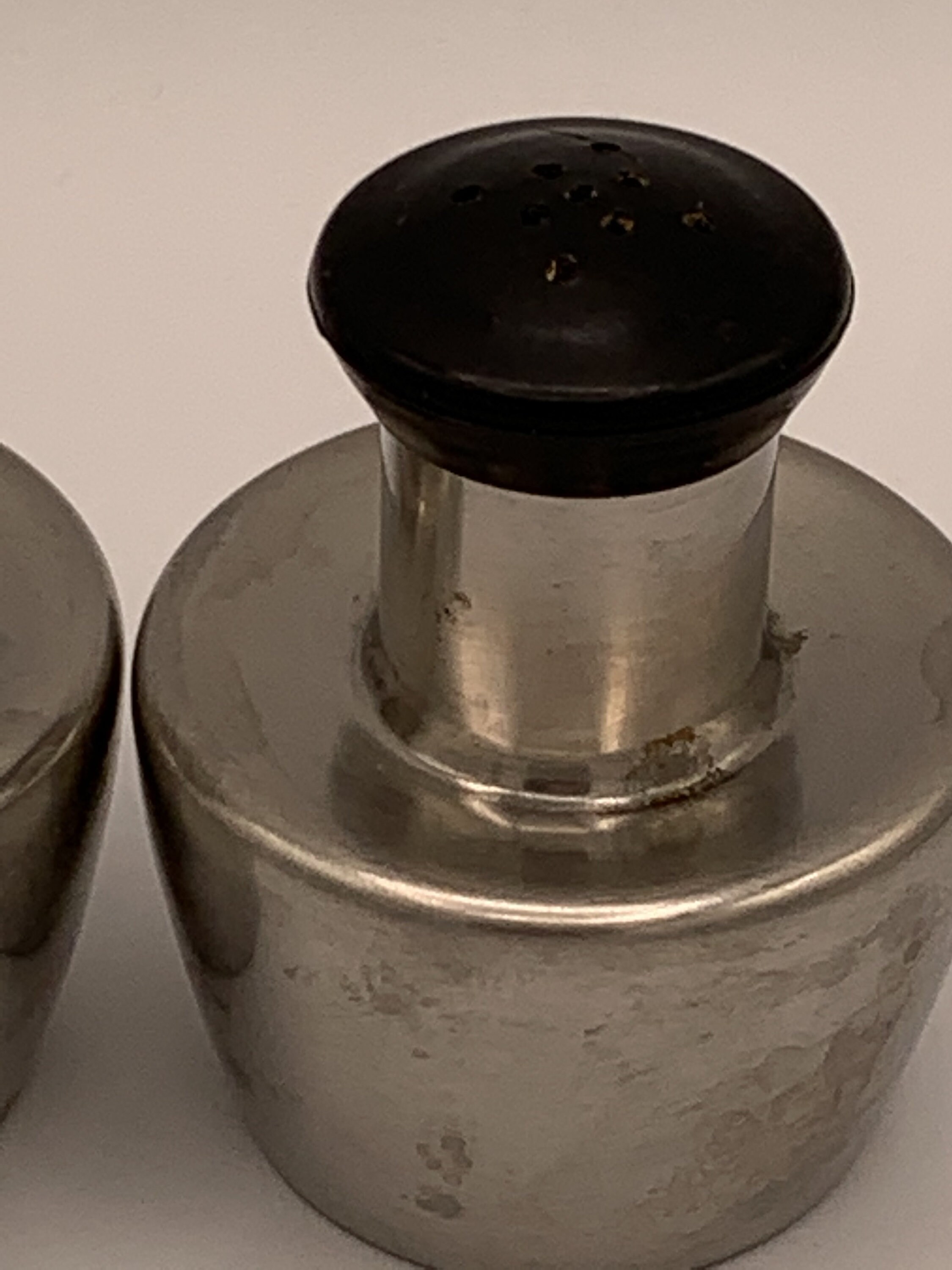 Vintage Salt and Pepper Shakers Stainless Steel with Black Etsy