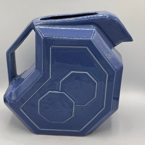 Vintage Art Deco Alamo Art Pottery Blue Water Pitcher - So Fantastic!!