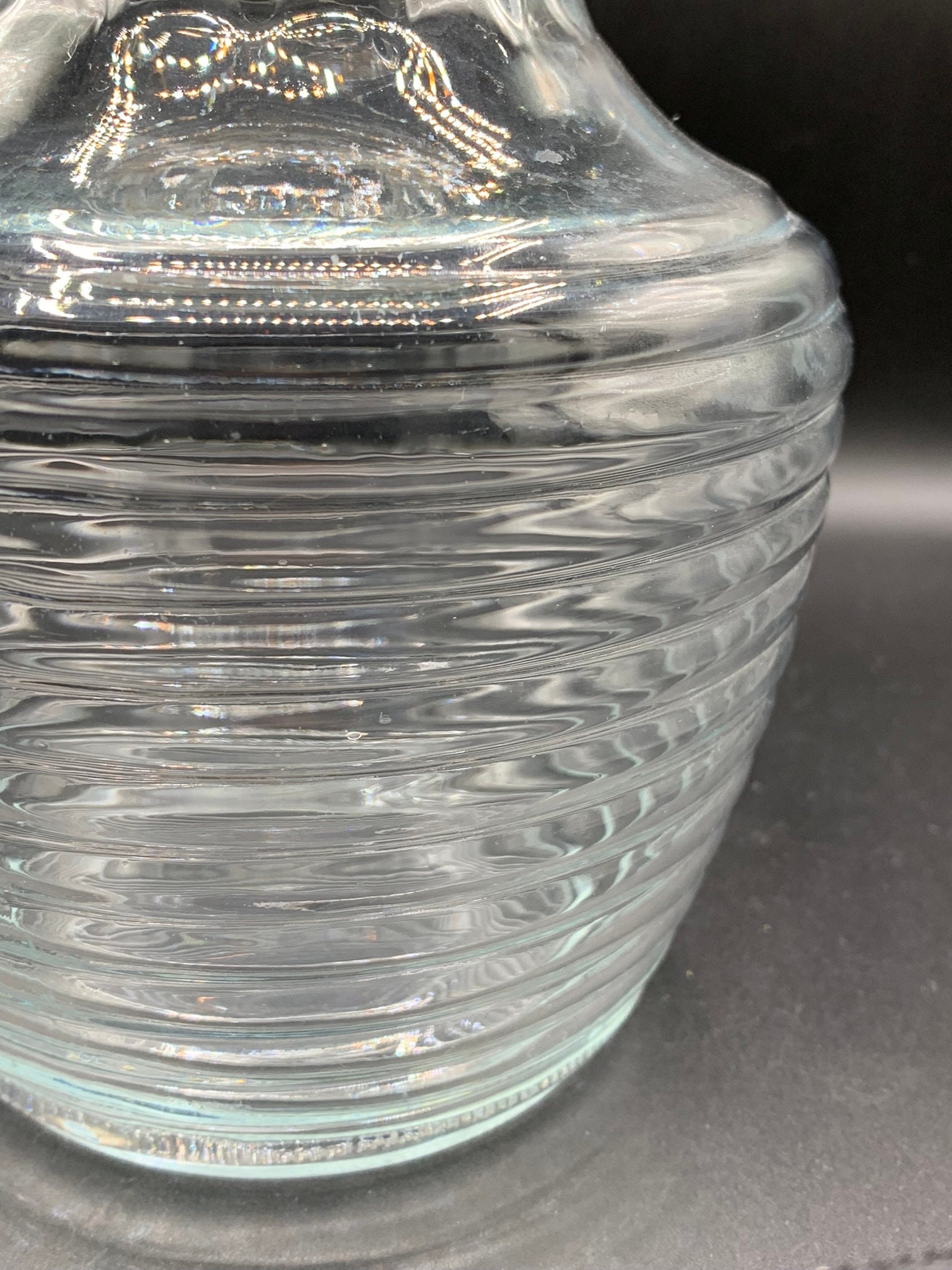Vintage Glass Juice Carafe With Glass Lid Ribbed Glass Etsy