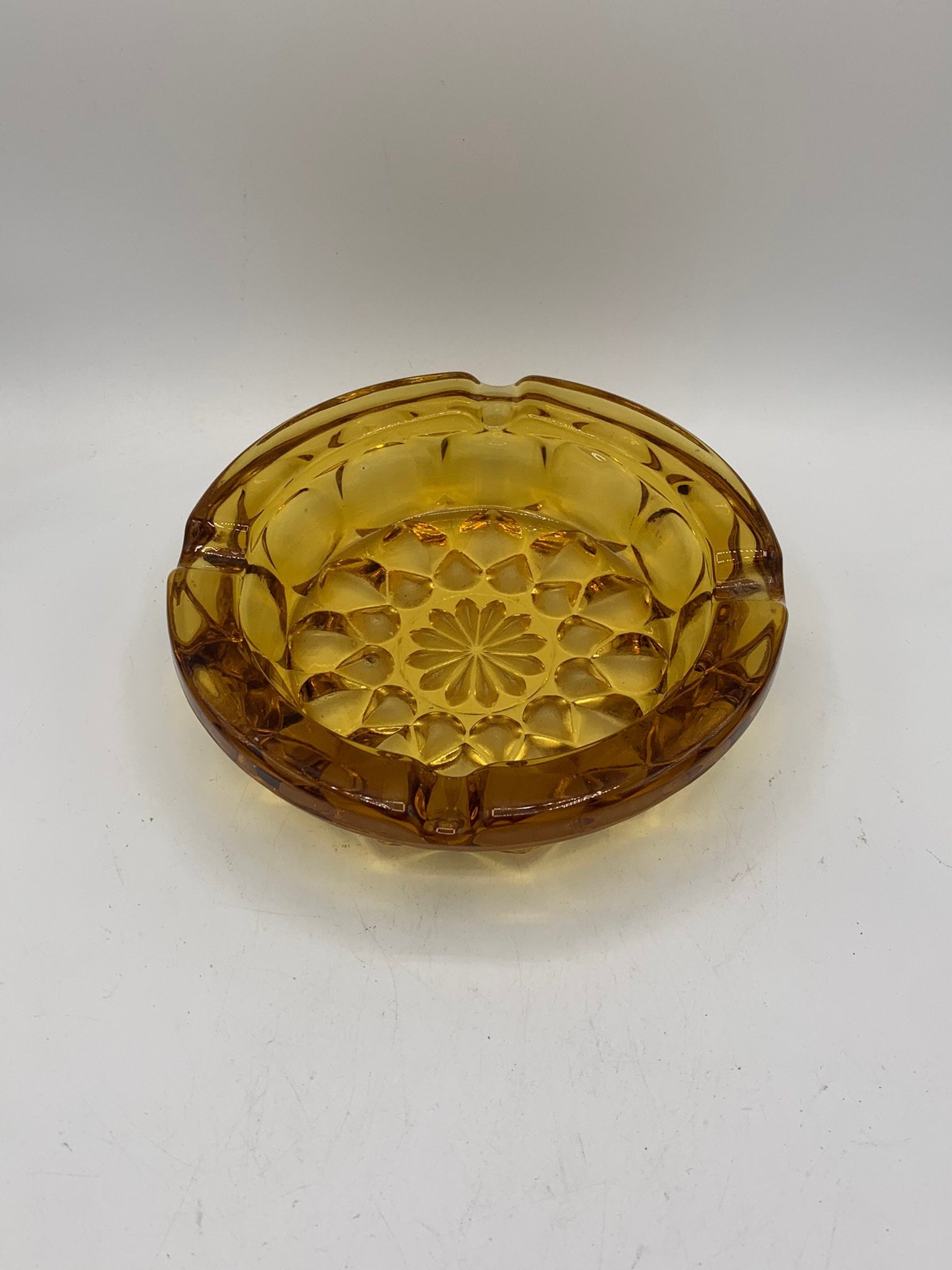 Round Amber Ashtray, Vintage, Mid Century, Fantastic Glass